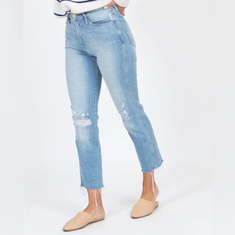 FRAME Le Sylvie Slender Straight-Leg Distressed Frayed Jeans